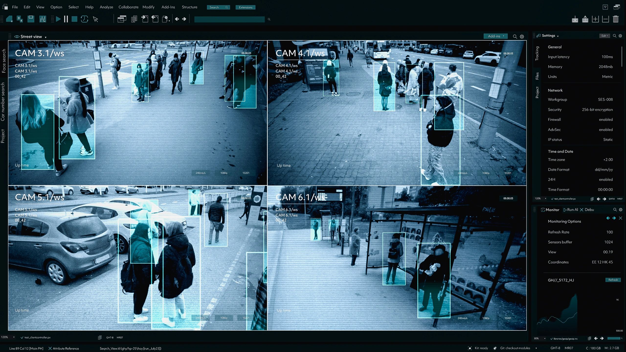 Surveillance monitoring security camera feeds